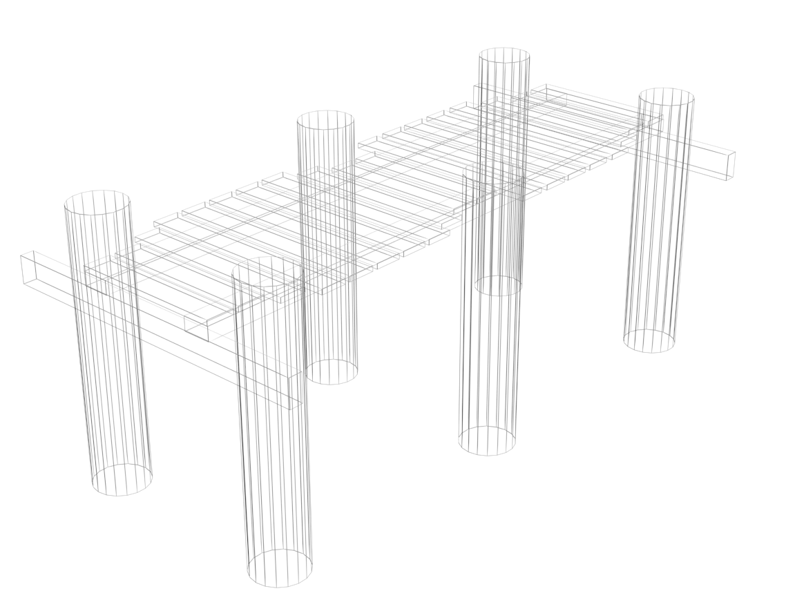 The 3D wireframe design of water jetty for the game Survival Rookies.